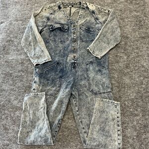 BDG Distressed Colored Blue V Neck Cotton Utility Union Suit LLL